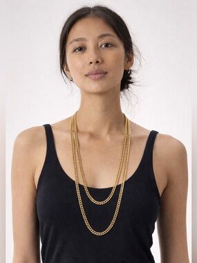 Vintage Long Gold Tone Curb Chain Necklace 52” Slim Layering Chain